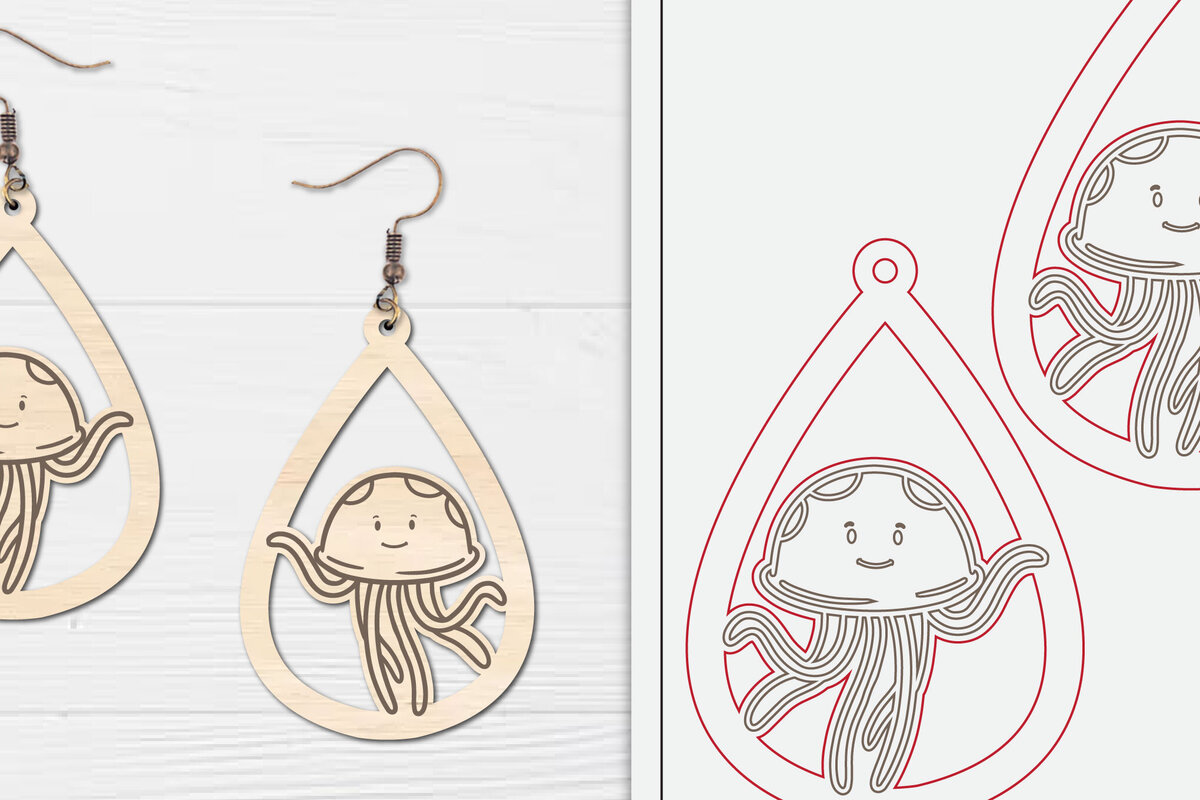 Σετ των 3 Intra απο ξύλο plywood 3mm-4mm πάχος - Χαριτωμένα θαλάσσια σκουλαρίκια με λέιζερ  Δίασταση 3x3 cm INTRAFABR-98856944