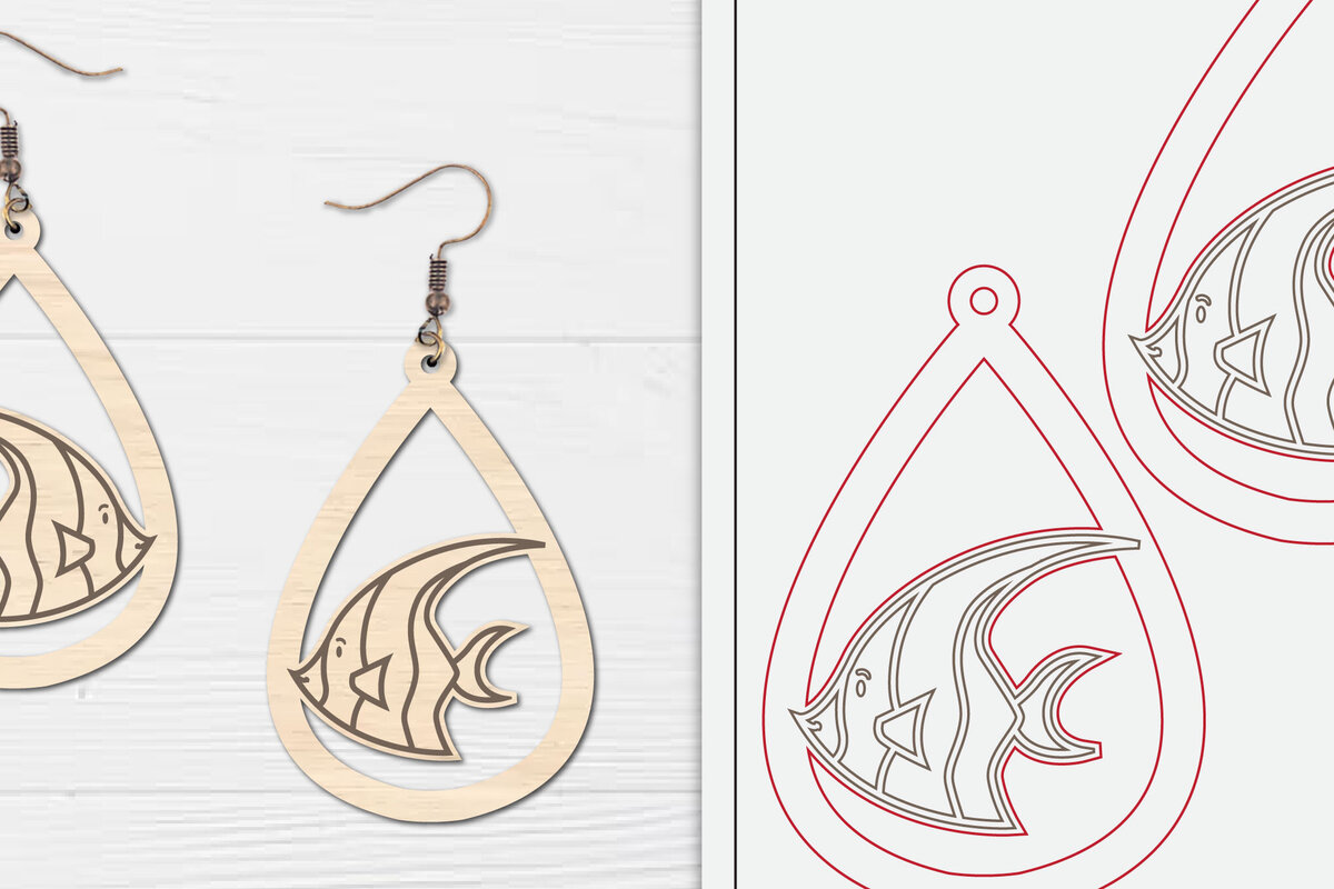 Σετ των 3 Intra απο ξύλο plywood 3mm-4mm πάχος - Χαριτωμένα θαλάσσια σκουλαρίκια με λέιζερ  Δίασταση 3x3 cm INTRAFABR-98855984