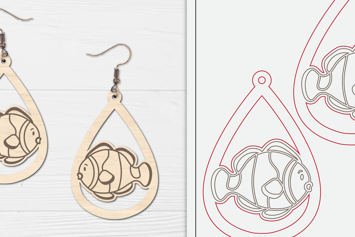 Σετ των 3 Intra απο ξύλο plywood 3mm-4mm πάχος - Χαριτωμένα θαλάσσια σκουλαρίκια με λέιζερ  Δίασταση 3x3 cm INTRAFABR-98856104