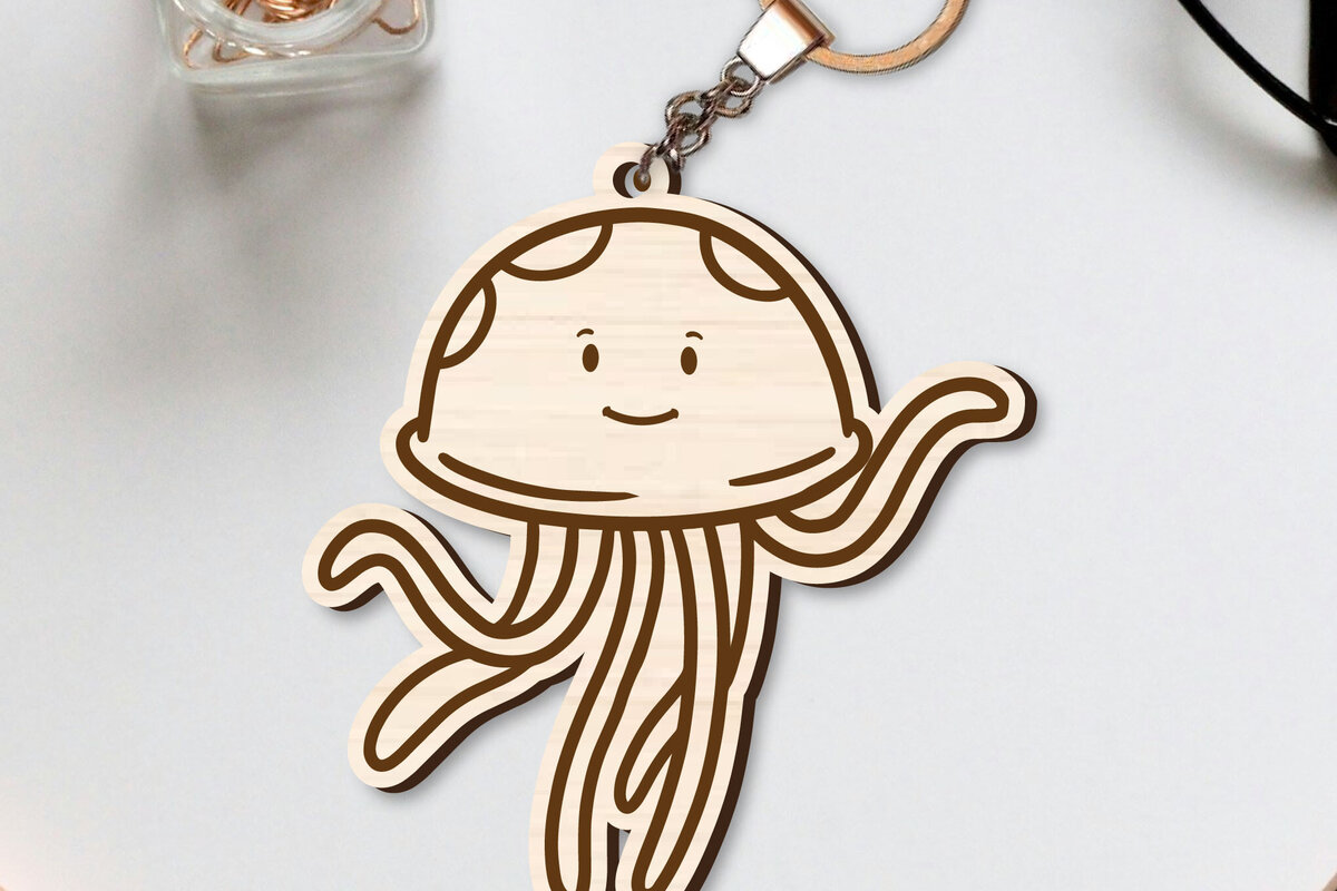 Σετ των 3 Intra απο ξύλο plywood 3mm-4mm πάχος - Χαριτωμένο θαλάσσιο μπρελόκ  Δίασταση 4x4 cm INTRAFABR-96260189