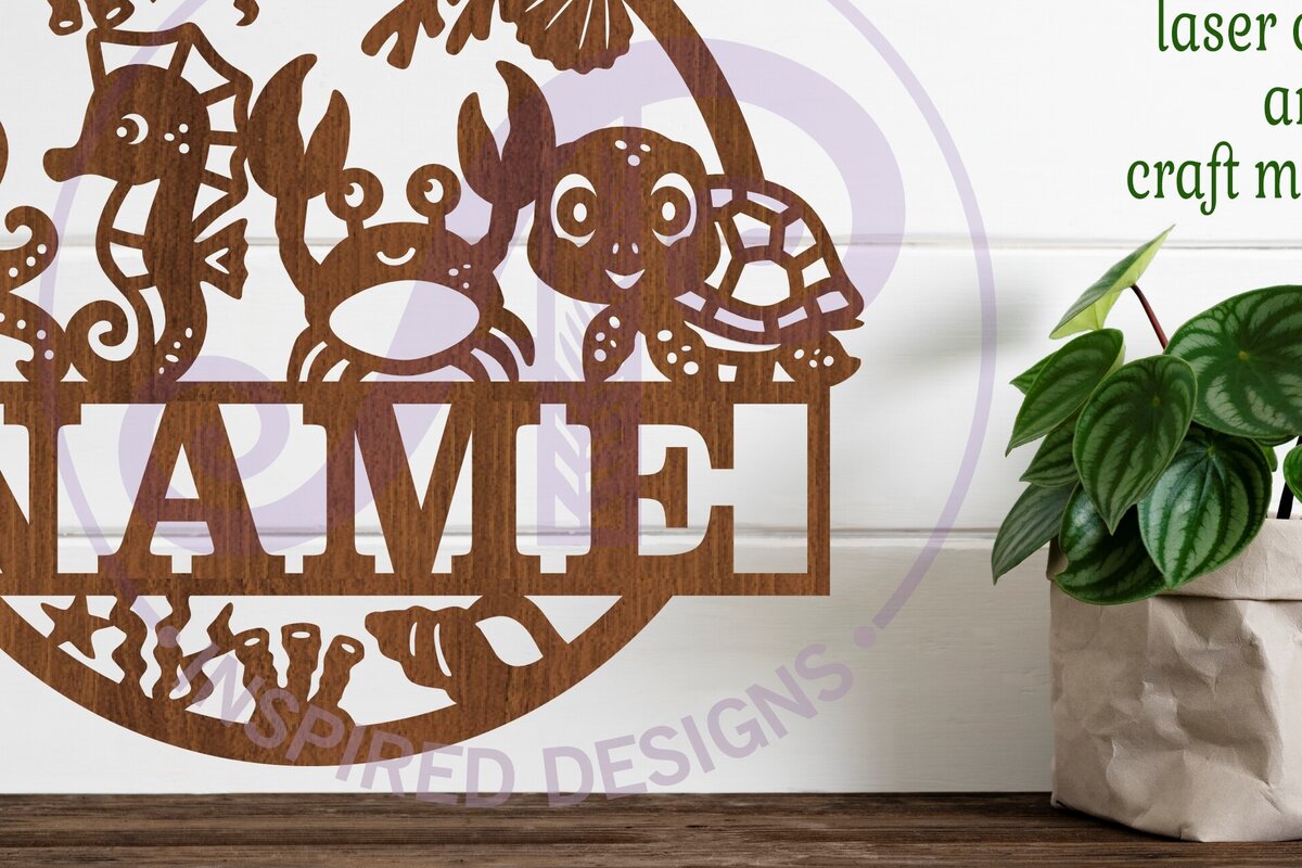 Σετ των 2 Intra απο ξύλο plywood 3mm-4mm πάχος - Χαριτωμένο θαλάσσιο ζώο με όνομα  Laser Cut Δίασταση 30x20 cm INTRAFABR-96707622