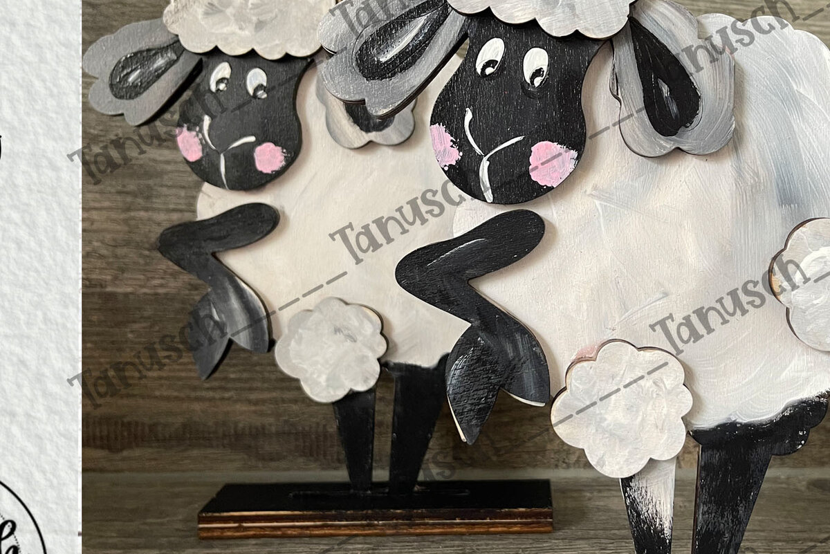 Σετ των 3 Intra απο ξύλο plywood 3mm-4mm πάχος - Cute Sheep Laser Cut  Δίασταση 6x6 cm INTRAFABR-68461933