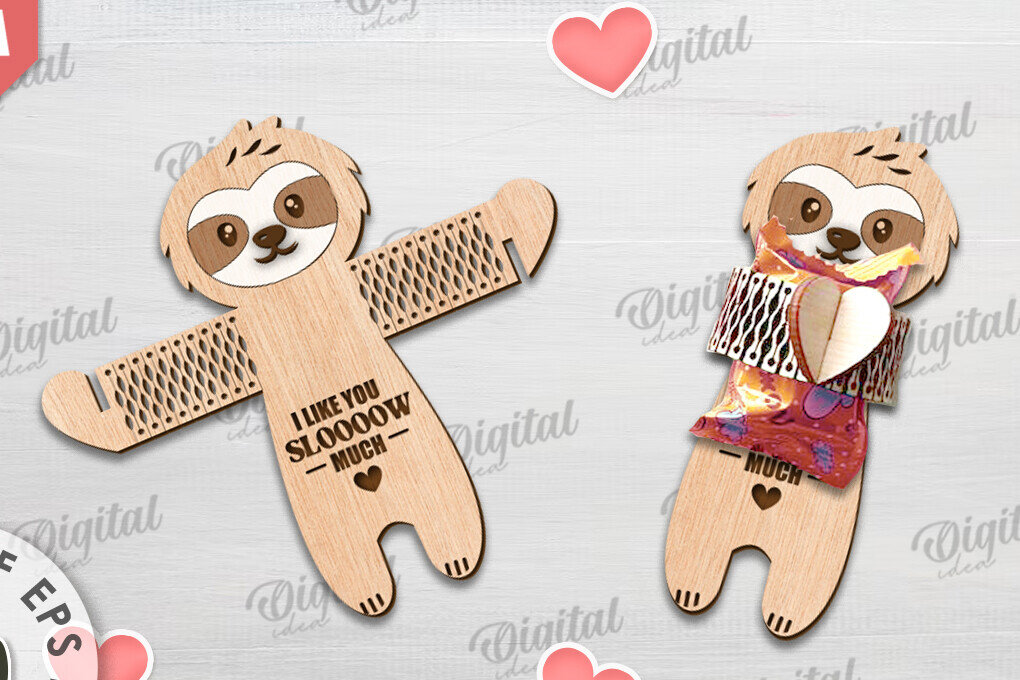 Intra απο ξύλο plywood 3mm-4mm πάχος - Cute Sloth Candy Holder Cut Laser Δίασταση 30x20 cm INTRAFABR-115695125
