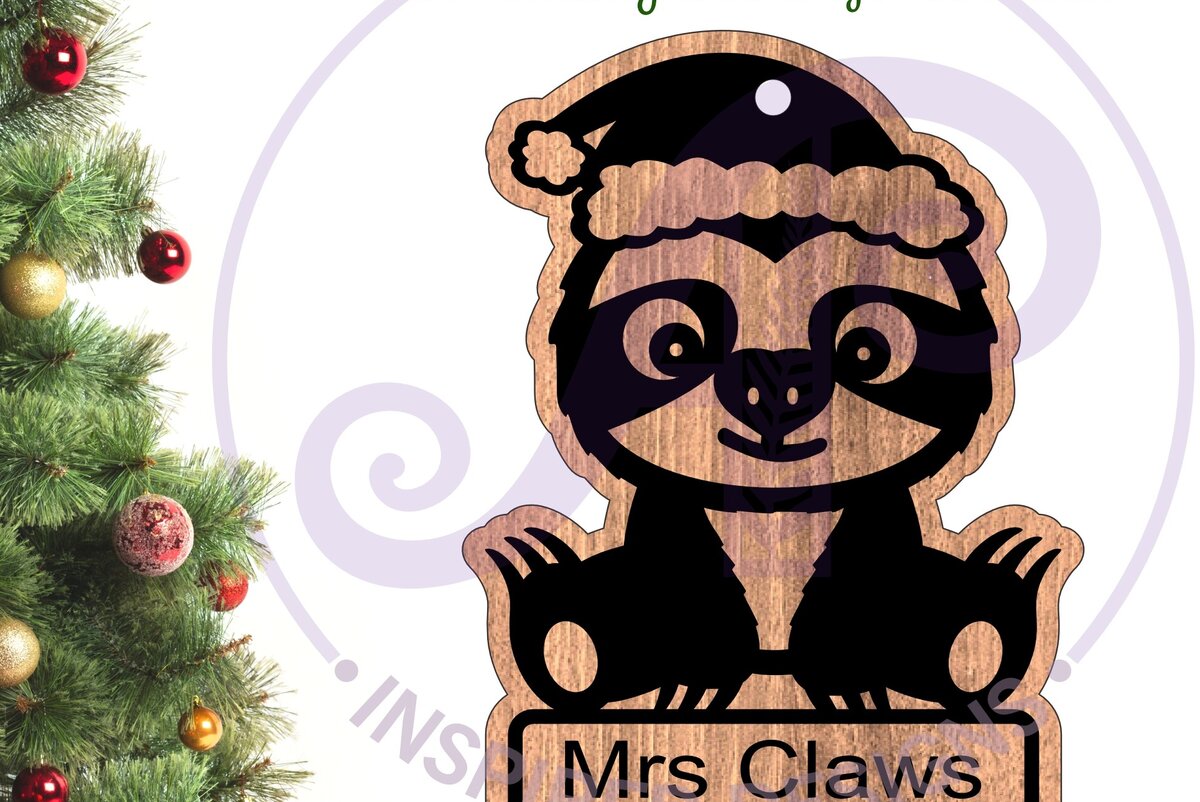 Σετ των 3 Intra απο ξύλο plywood 3mm-4mm πάχος - Χαριτωμένο χριστουγεννιάτικο στολίδι Sloth  Laser Δίασταση 6x6 cm INTRAFABR-104518098