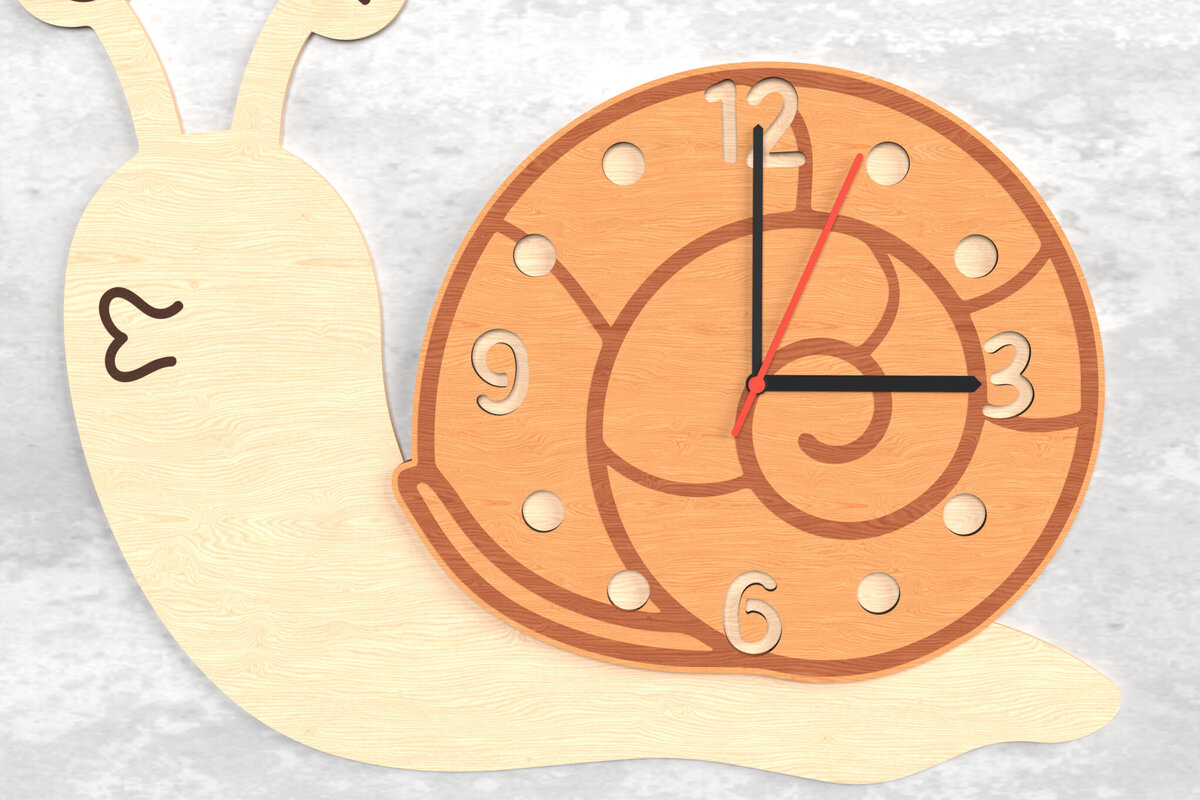 Σετ των 2 Intra απο ξύλο plywood 3mm-4mm πάχος - Cute Snail Wall Clock - Laser Cut Δίασταση 30x20 cm INTRAFABR-118392879