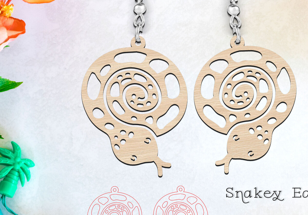 Intra απο ξύλο plywood 3mm-4mm πάχος - Cute Snake Animal Earrings Cut Laser  Δίασταση 900x900 cm INTRAFABR-118833631