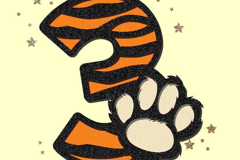 Σετ των 2 Intra απο ξύλο plywood 3mm-4mm πάχος - Cute Tiger Numbers 3D  Δίασταση 20x20 cm INTRAFABR-96755402