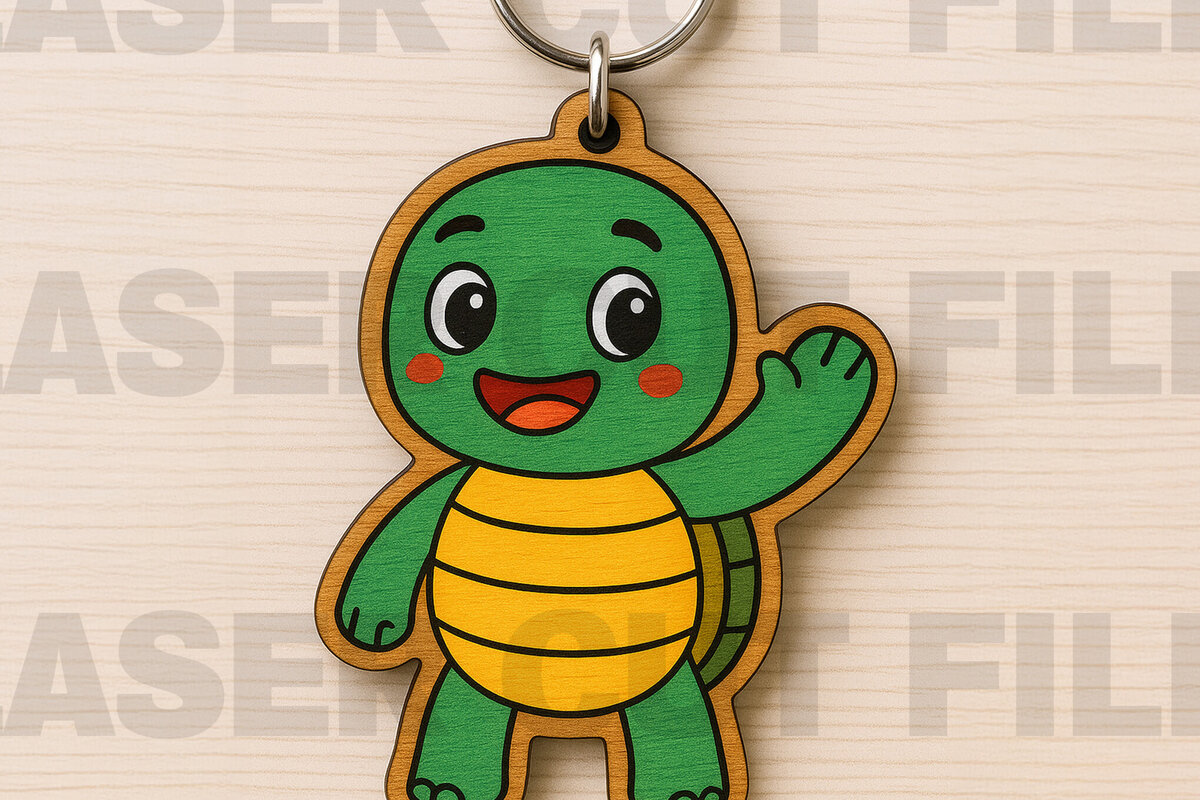 Σετ των 3 Intra απο ξύλο plywood 3mm-4mm πάχος -   Μπρελόκ Cute Turtle Δίασταση 4x4 cm INTRAFABR-122045976