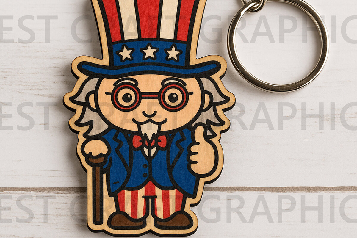 Σετ των 3 Intra απο ξύλο plywood 3mm-4mm πάχος - Χαριτωμένος θείος Sam Keychain  Δίασταση 4x4 cm INTRAFABR-122661071