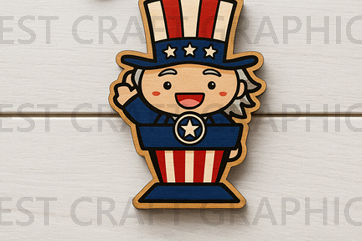 Σετ των 3 Intra απο ξύλο plywood 3mm-4mm πάχος - Χαριτωμένο σχέδιο μπρελόκ Uncle Sam  Δίασταση 4x4 cm INTRAFABR-122654106