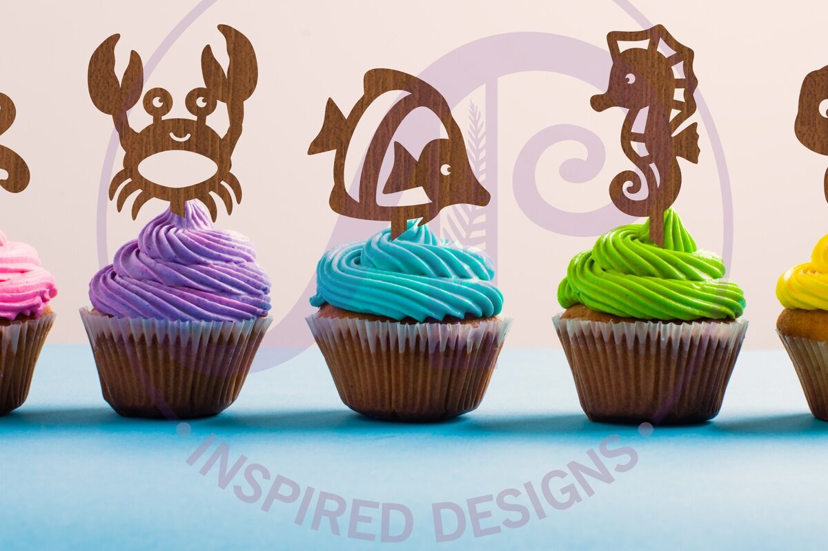 Intra απο ξύλο plywood 3mm-4mm πάχος - Χαριτωμένα υποβρύχια ζώα Cupcake Toppers Δίασταση 30x20 cm INTRAFABR-98239735