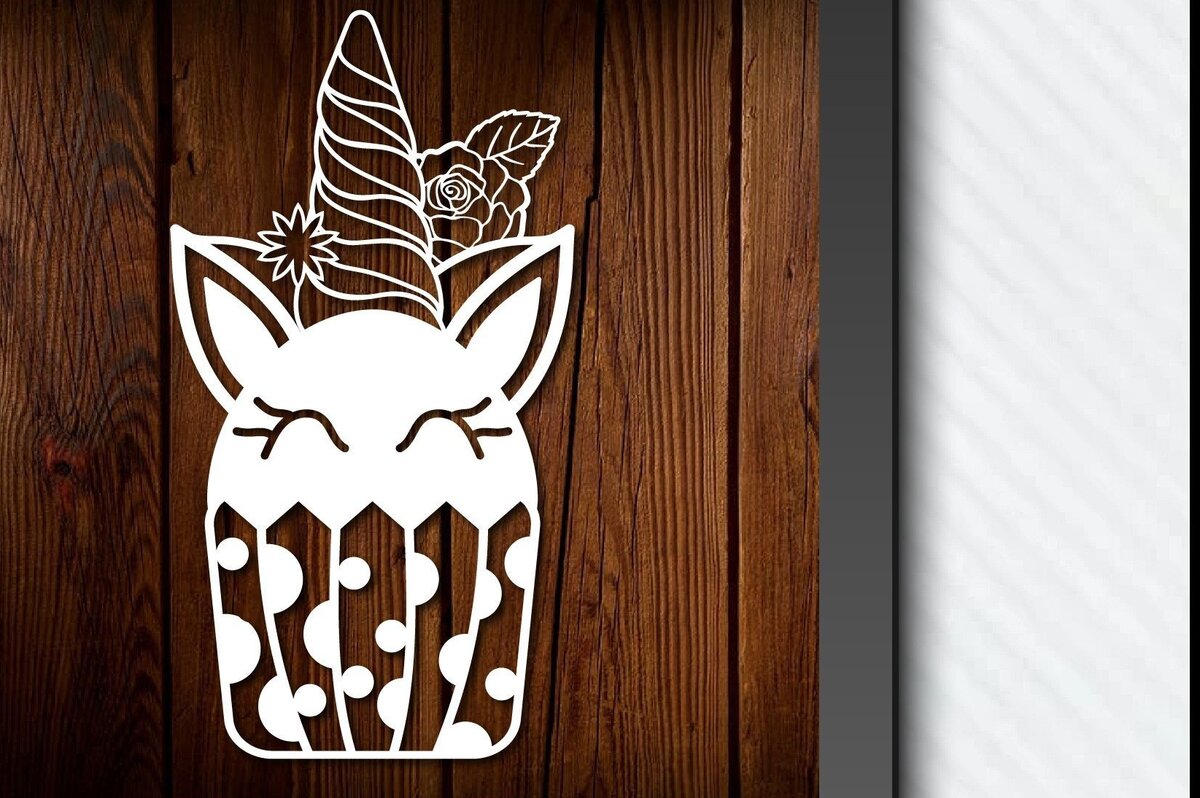 Σετ των 2 Intra απο ξύλο plywood 3mm-4mm πάχος - Χαριτωμένο πρότυπο λέιζερ/χαρτιού μονόκερου Δίασταση 20x20 cm INTRAFABR-33361050