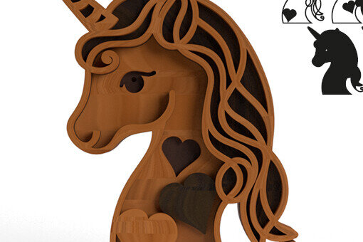 Intra απο ξύλο plywood 3mm-4mm πάχος - Χαριτωμένος UNICORN με στρώσεις 3D Δίασταση 30x20 cm INTRAFABR-94521870