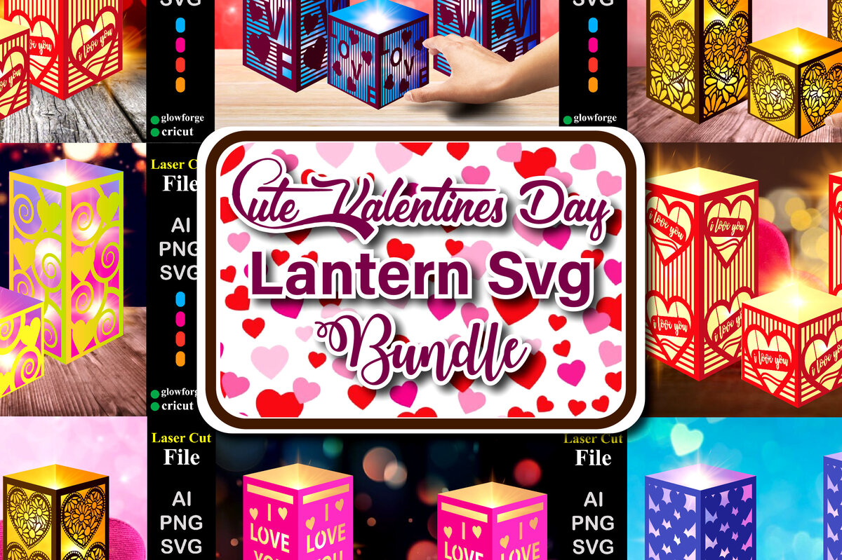 Σετ των 2 Intra απο ξύλο plywood 3mm-4mm πάχος - Σετ Πακέτο με χαριτωμένα φανάρια Αγίου Βαλεντίνου  12 Δίασταση 20x20 cm INTRAFABR-56953064