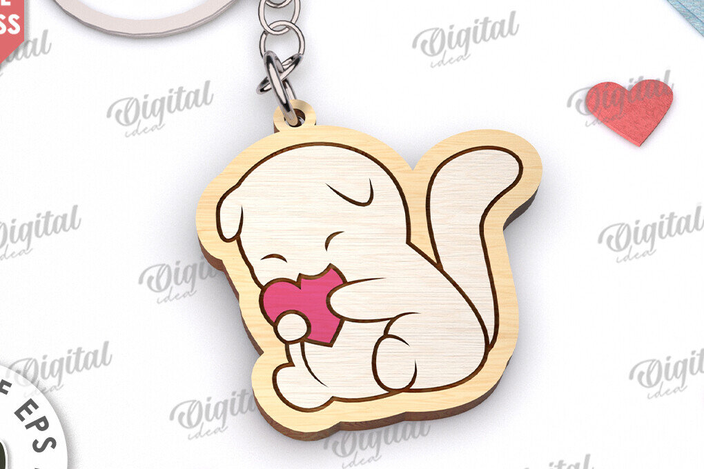 Σετ των 3 Intra απο ξύλο plywood 3mm-4mm πάχος - Χαριτωμένο μπρελόκ Αγίου Βαλεντίνου  Δίασταση 4x4 cm INTRAFABR-111984914