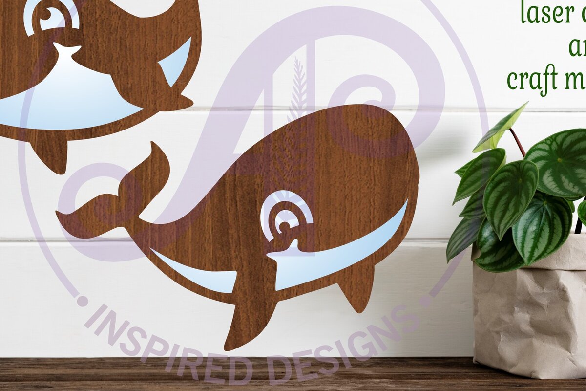 Σετ των 2 Intra απο ξύλο plywood 3mm-4mm πάχος - Cute Whale Two Laser Laser Κόψτε το  Δίασταση 30x20 cm INTRAFABR-97337537