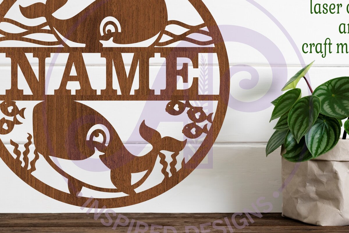 Σετ των 2 Intra απο ξύλο plywood 3mm-4mm πάχος - Cute Whales Name Sin  Laser Cut Δίασταση 30x20 cm INTRAFABR-81700875