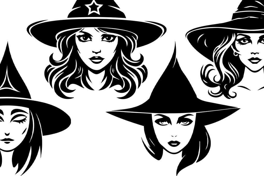 Intra απο ξύλο plywood 3mm-4mm πάχος - Διανυσματικό  Cute Witch  | Πρόσωπο μάγισσας Δίασταση 30x20 cm INTRAFABR-80631421