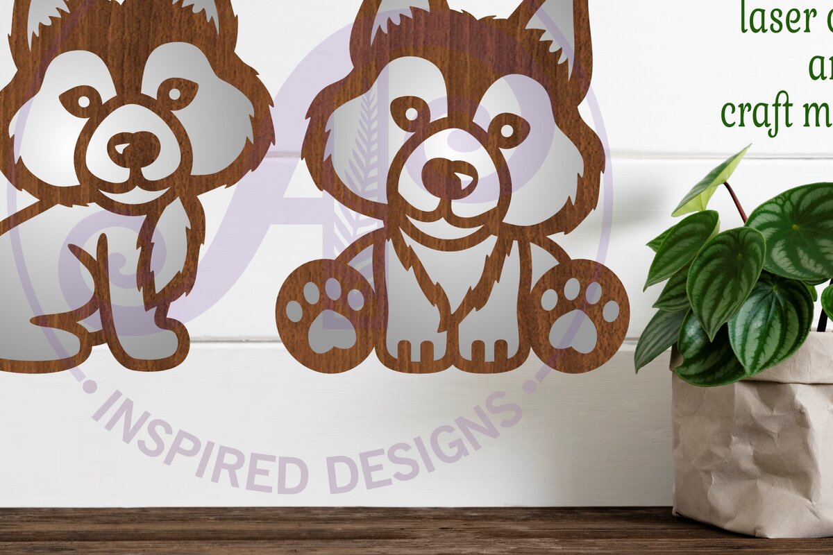 Σετ των 2 Intra απο ξύλο plywood 3mm-4mm πάχος - Cute Wolf Two Laser Laser Κόψτε το  Δίασταση 30x20 cm INTRAFABR-91477614