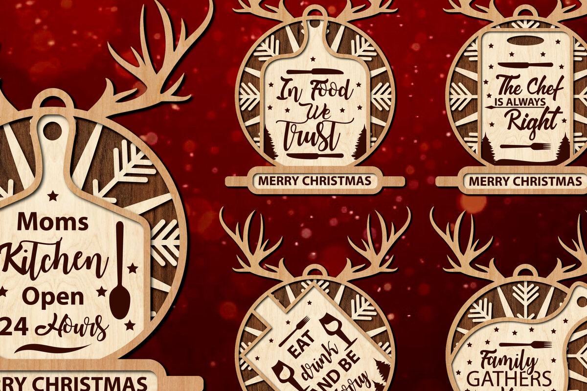 Σετ των 3 Intra απο ξύλο plywood 3mm-4mm πάχος - Πακέτο κοπής Χριστουγεννιάτικα στολίδια Δίασταση 6x6 cm INTRAFABR-81207369