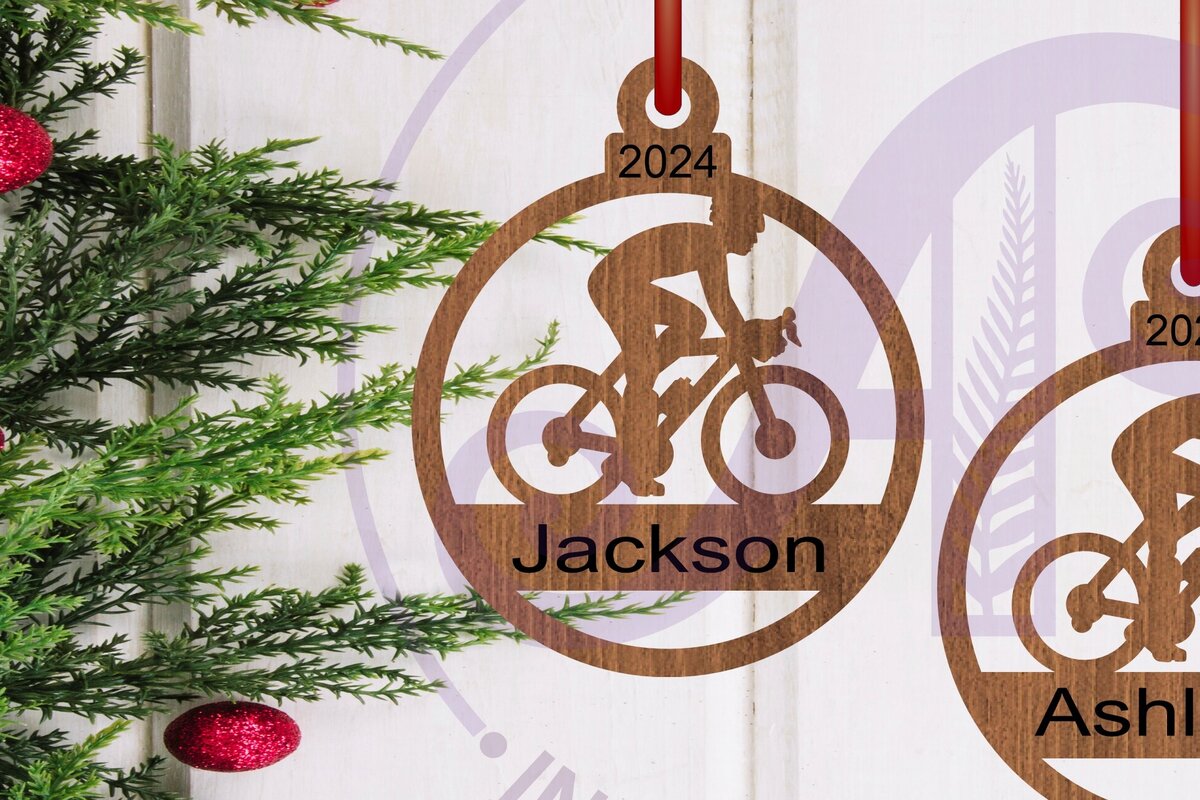 Σετ των 3 Intra απο ξύλο plywood 3mm-4mm πάχος - Ποδηλάτης Χριστουγεννιάτικο Στολίδι  Laser Cut Δίασταση 6x6 cm INTRAFABR-107856515