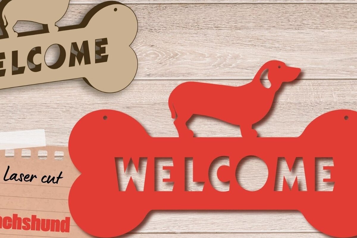 Σετ των 2 Intra απο ξύλο plywood 3mm-4mm πάχος - Σήμα καλωσορίσματος Dachshund, για Dog Lover Δίασταση 20x20 cm INTRAFABR-84890353