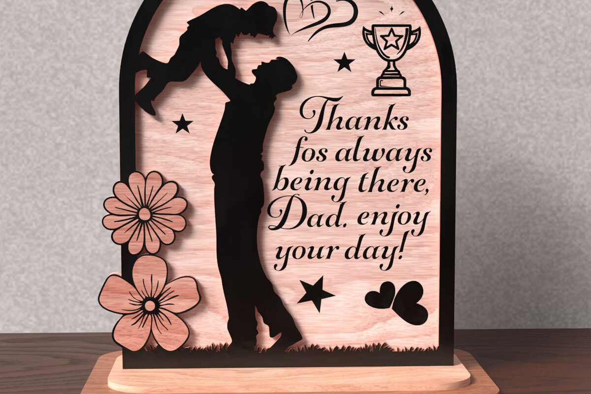 Σετ των 2 Intra απο ξύλο plywood 3mm-4mm πάχος - Σημάδι ημέρας του πατέρα και του παιδιού Δίασταση 20x20 cm INTRAFABR-122010820