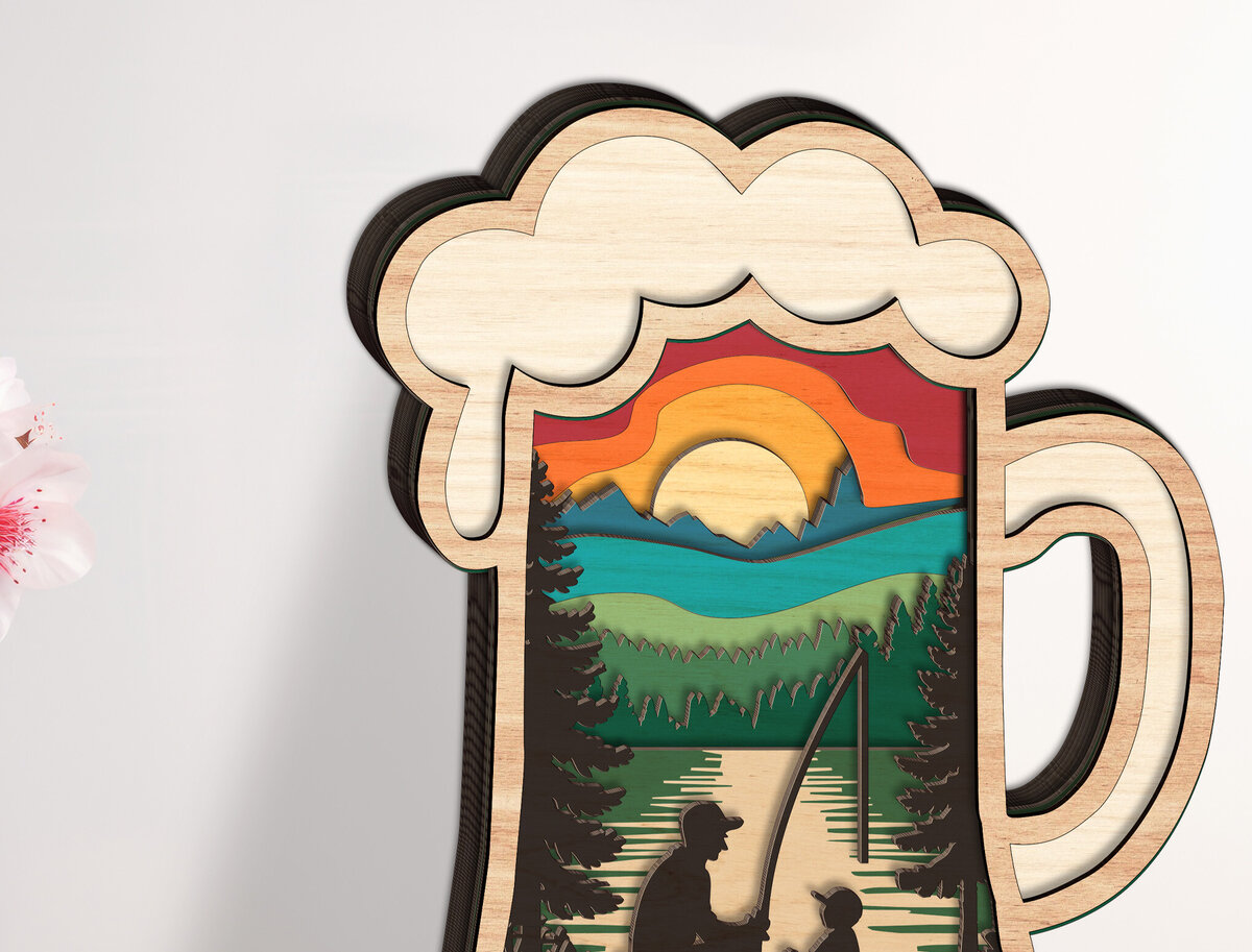 Σετ των 3 Intra απο ξύλο plywood 3mm-4mm πάχος - Dad and Son Fishing Layered  Δίασταση 20x20 cm INTRAFABR-123582013