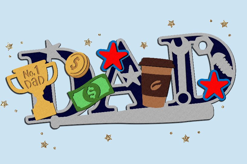 Intra απο ξύλο plywood 3mm-4mm πάχος - Dad Cake Topper 3D  Δίασταση 20x20 cm INTRAFABR-123784073