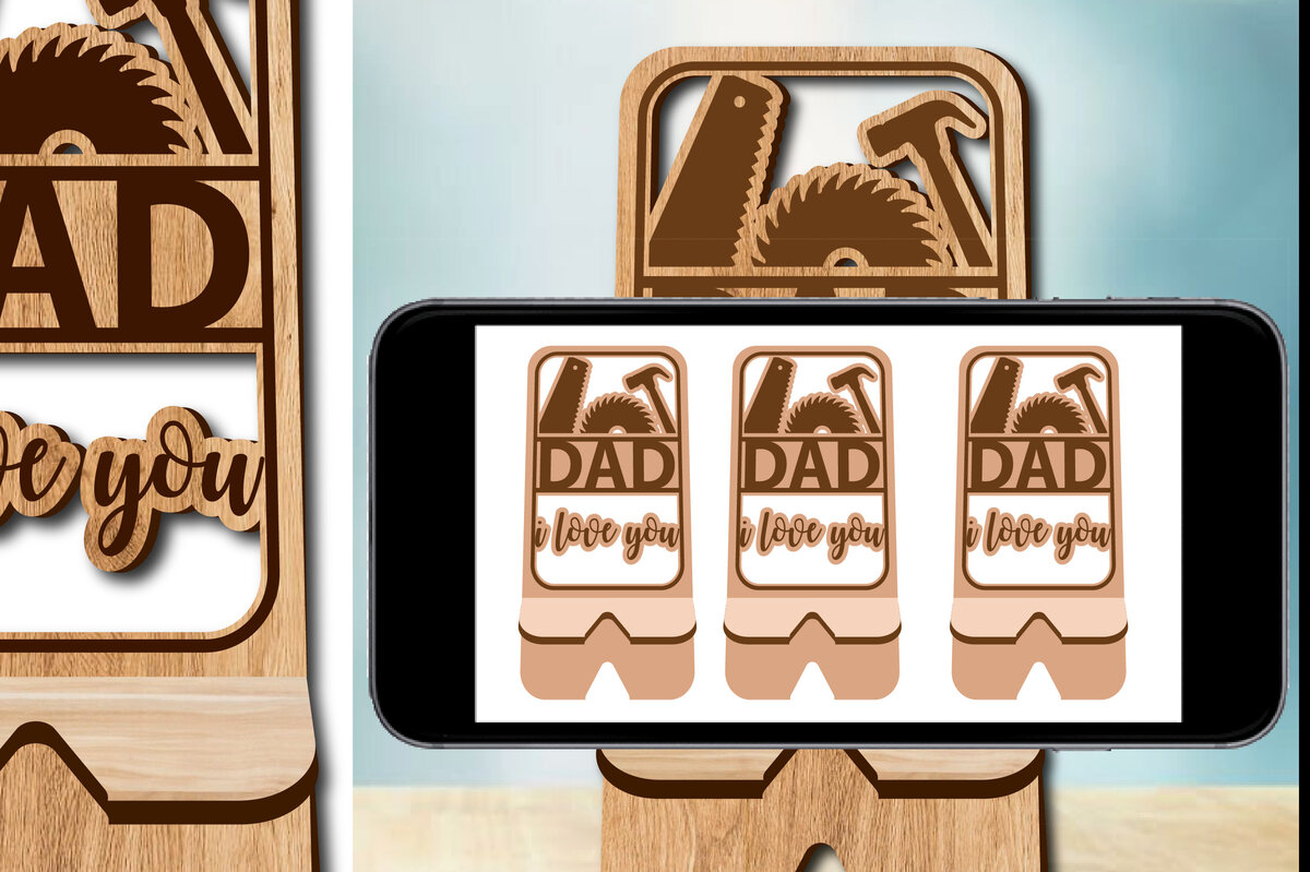 Σετ των 2 Intra απο ξύλο plywood 3mm-4mm πάχος - Dad I Love You Phone Stand Laser cut Δίασταση 20x20 cm INTRAFABR-71528509