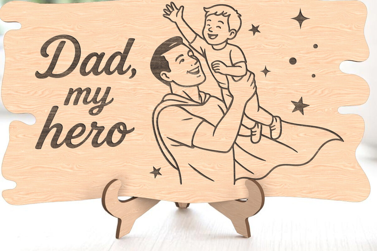 Σετ των 3 Intra απο ξύλο plywood 3mm-4mm πάχος - Dad My Hero Wooden Plaque  Δίασταση 6x6 cm INTRAFABR-121486701