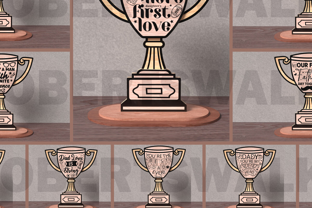 Σετ των 2 Intra απο ξύλο plywood 3mm-4mm πάχος - Dad Trophy Quote  Laser Cut Bundle Δίασταση 20x20 cm INTRAFABR-122113575