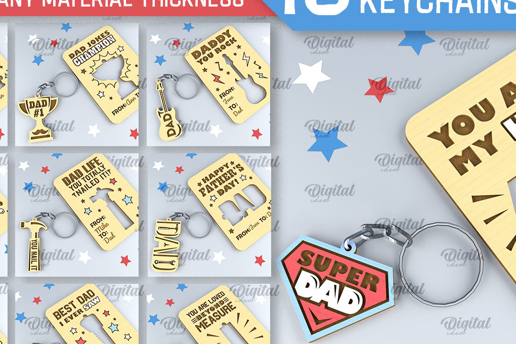 Σετ των 3 Intra απο ξύλο plywood 3mm-4mm πάχος - Dads Day Keychains Card Laser cut Δίασταση 4x4 cm INTRAFABR-94846611