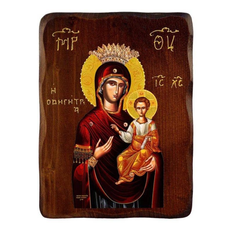 Εικόνα Ορθοδοξίας με περίγραμμα χρυσό σε ξύλο Φλαμουρίας  με  βάση Εικόνα της Παναγίας της Οδού, Χειροποίητη ελληνική εικόνα της Παναγίας της Οδηγήτριας, επιτοίχια πλάκα βυζαντινής τέχνης, θρησκευτικό δώρο, χριστιανική διακόσμηση Διάσταση 40x30 cm (15,8 x