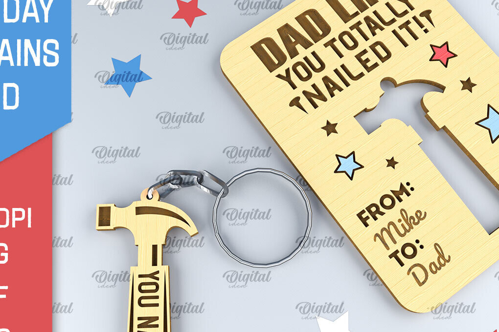 Σετ των 3 Intra απο ξύλο plywood 3mm-4mm πάχος - Dads Day Keychains Card Laser cut Δίασταση 4x4 cm INTRAFABR-94845512