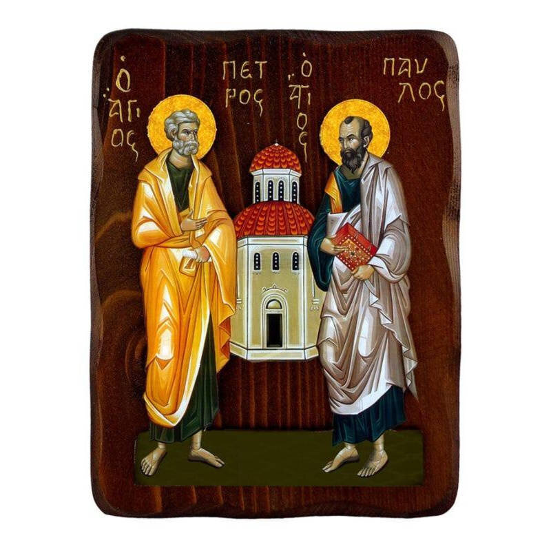 Εικόνα Ορθοδοξίας με περίγραμμα χρυσό σε ξύλο Φλαμουρίας  με  βάση Εικόνα Αγίων Πέτρου και Παύλου, Χειροποίητη ελληνική εικόνα των Αγίων Πέτρου και Παύλου, επιτοίχια βυζαντινή τέχνη, θρησκευτικό δώρο, χριστιανική διακόσμηση Διάσταση 40x30 cm (15,8 x 11,8