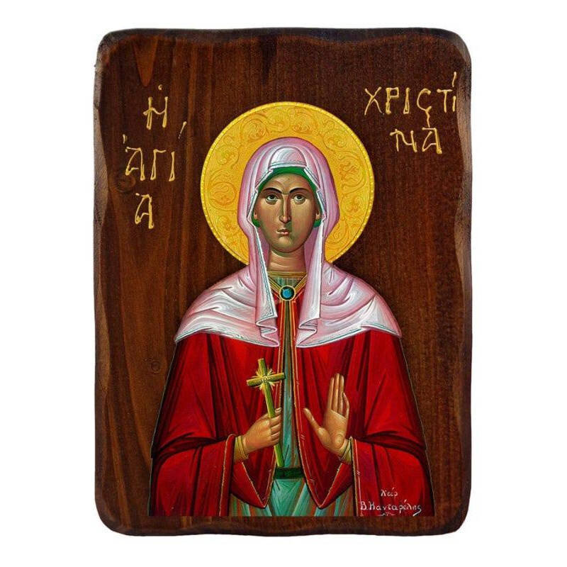 Εικόνα Ορθοδοξίας με περίγραμμα χρυσό σε ξύλο Φλαμουρίας  με  βάση Εικόνα Αγίας Χριστίνας, Χειροποίητη ελληνορθόδοξη εικόνα της Αγίας Χριστίνας, επιτοίχια πλάκα βυζαντινής τέχνης, θρησκευτικό δώρο, χριστιανική διακόσμηση Διάσταση 40x30 cm (15,8 x 11,8 ίντ