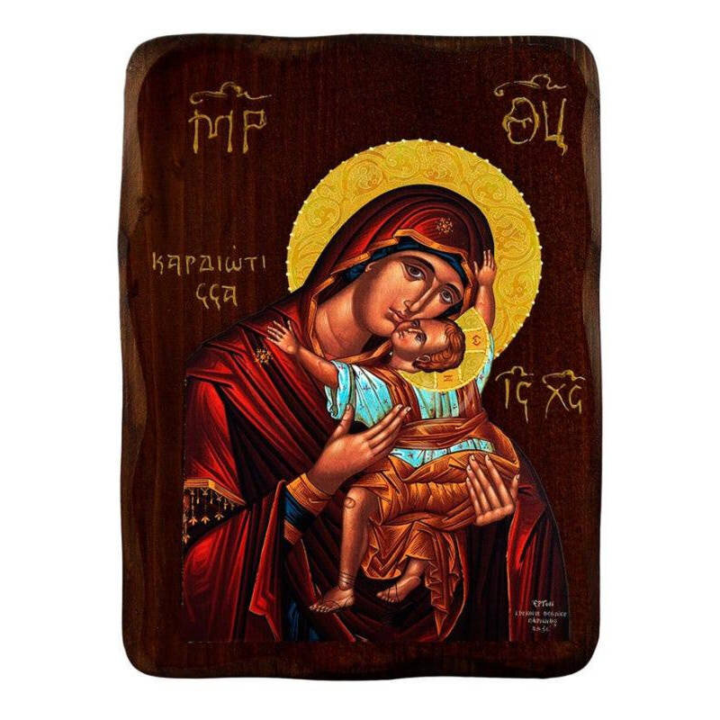 Εικόνα Ορθοδοξίας με περίγραμμα χρυσό σε ξύλο Φλαμουρίας  με  βάση Εικόνα της Παναγίας της Καρδιάς, Χειροποίητη ελληνική εικόνα της Παναγίας της Καρδιώτισσας, επιτοίχια πλάκα βυζαντινής τέχνης, θρησκευτικό δώρο, χριστιανική διακόσμηση Διάσταση 40x30 cm (1