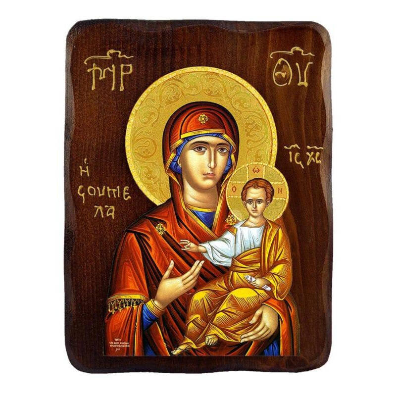 Εικόνα Ορθοδοξίας με περίγραμμα χρυσό σε ξύλο Φλαμουρίας  με  βάση Εικόνα Παναγίας Σουμελά, Χειροποίητη ελληνική εικόνα της Παναγίας Σουμελά, επιτοίχια πλάκα βυζαντινής τέχνης, θρησκευτικό δώρο, χριστιανική διακόσμηση Διάσταση 40x30 cm (15,8 x 11,8 ίντσες