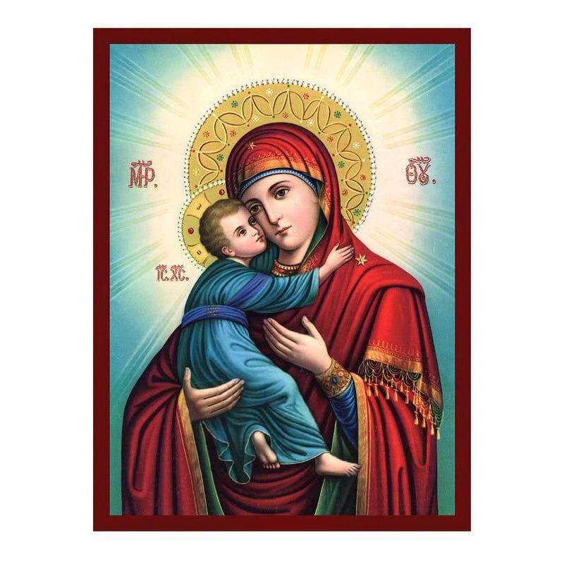 Εικόνα Ορθοδοξίας με περίγραμμα χρυσό σε ξύλο Φλαμουρίας  με  βάση The Sweet-Kissing Virgin Mary Icon, Χειροποίητη ελληνική εικόνα της Παναγίας Sweet Kiss, επιτοίχια πλάκα βυζαντινής τέχνης, χριστιανικό δώρο Διάσταση 40x30 cm (15,8 x 11,8 ίντσες)INTRAEK-4