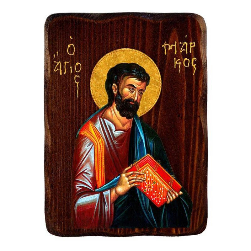 Εικόνα Ορθοδοξίας με περίγραμμα χρυσό σε ξύλο Φλαμουρίας  με  βάση Εικόνα Αγίου Μάρκου του Αποστόλου, Χειροποίητη ελληνορθόδοξη εικόνα του Αγίου Μάρκου, επιτοίχια πλάκα βυζαντινής τέχνης, θρησκευτικό δώρο, χριστιανική διακόσμηση Διάσταση 40x30 cm (15,8 x