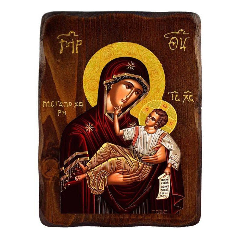 Εικόνα Ορθοδοξίας με περίγραμμα χρυσό σε ξύλο Φλαμουρίας  με  βάση Εικόνα της Παναγίας της Μεγάλης Χάριτος, Χειροποίητη ελληνική εικόνα της Παναγίας της Μεγαλόχαρης, επιτοίχια πλάκα βυζαντινής τέχνης, θρησκευτικό δώρο, χριστιανική διακόσμηση Διάσταση 45x3