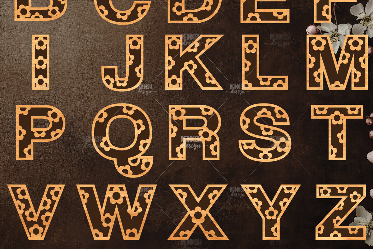 Σετ των 2 Intra απο ξύλο plywood 3mm-4mm πάχος - Σχέδιο αλφάβητου κοπής με λέιζερ Daisy ABC Δίασταση 30x20 cm INTRAFABR-119535089