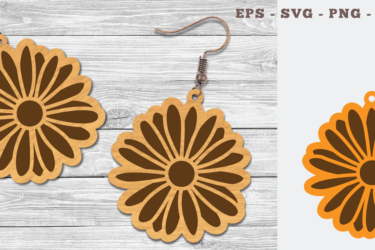 Σετ των 3 Intra απο ξύλο plywood 3mm-4mm πάχος - Σκουλαρίκια Daisy Flower Cut Laser  Δίασταση 3x3 cm INTRAFABR-106748907