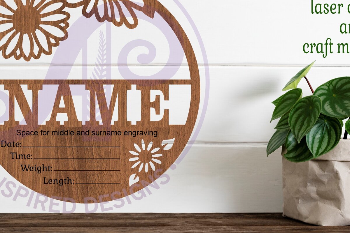 Intra απο ξύλο plywood 3mm-4mm πάχος - Daisy Flowers Baby Stats, Πλακέτα Γέννησης Δίασταση 30x20 cm INTRAFABR-97545025