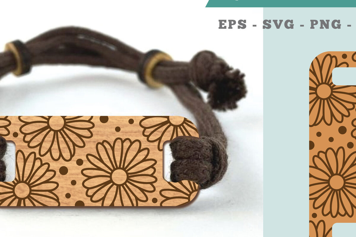 Σετ των 3 Intra απο ξύλο plywood 3mm-4mm πάχος - Βραχιόλι Daisy Flowers Cut Laser  Δίασταση 4x4 cm INTRAFABR-105089608