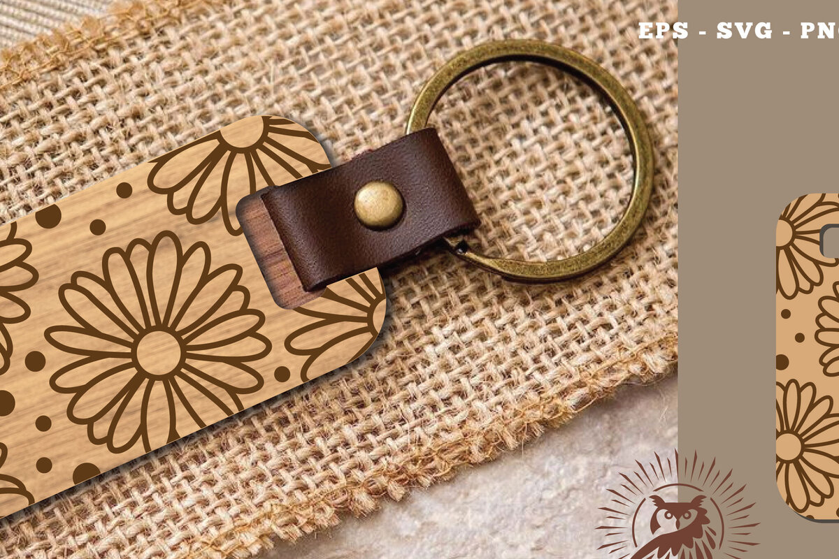 Σετ των 3 Intra απο ξύλο plywood 3mm-4mm πάχος - Μπρελόκ Daisy Flowers κομμένο με λέιζερ Δίασταση 4x4 cm INTRAFABR-115707116