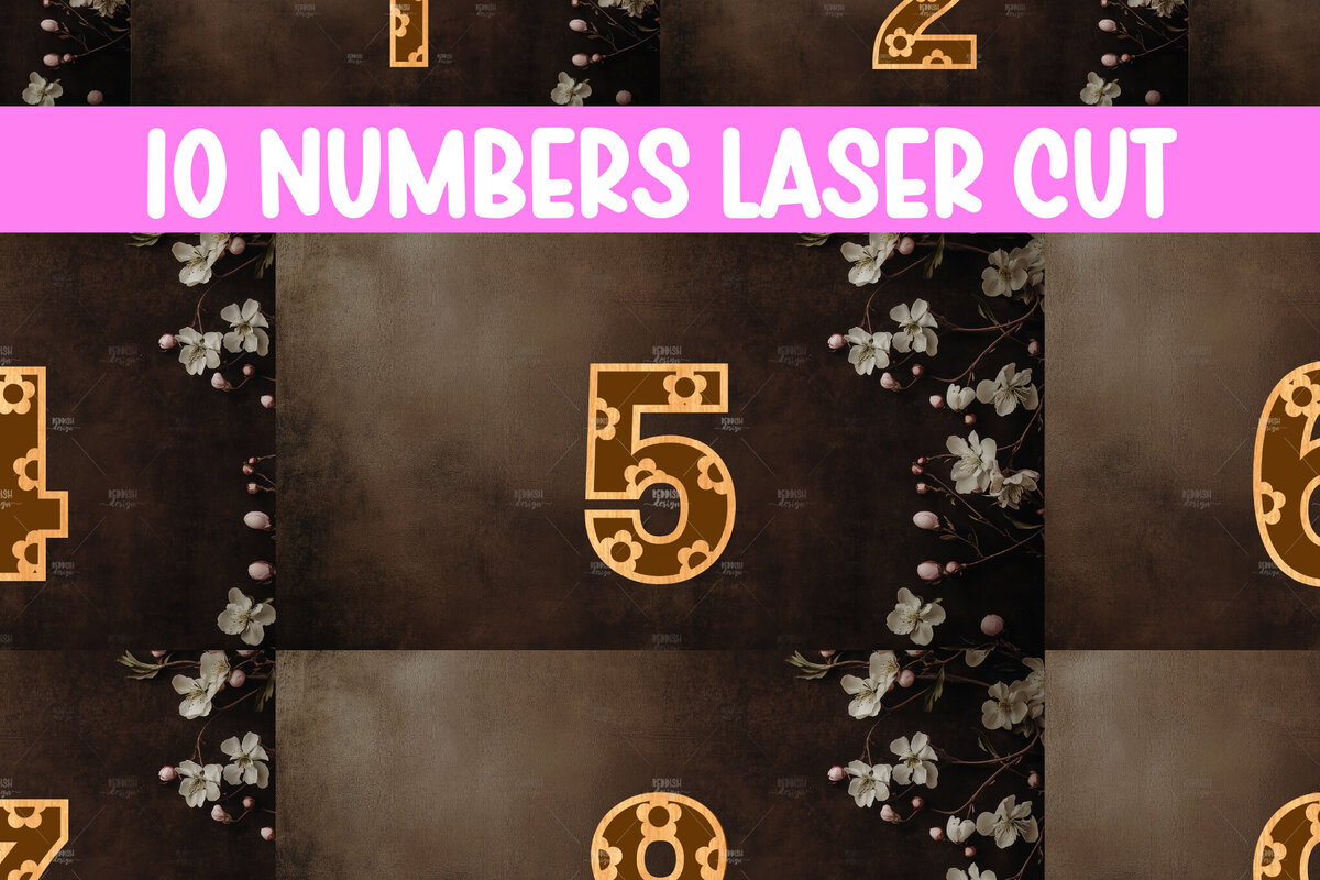 Σετ των 2 Intra απο ξύλο plywood 3mm-4mm πάχος - Daisy Numbers 0-9 Laser Cut, Διακόσμηση σπιτιού Δίασταση 20x20 cm INTRAFABR-120327661