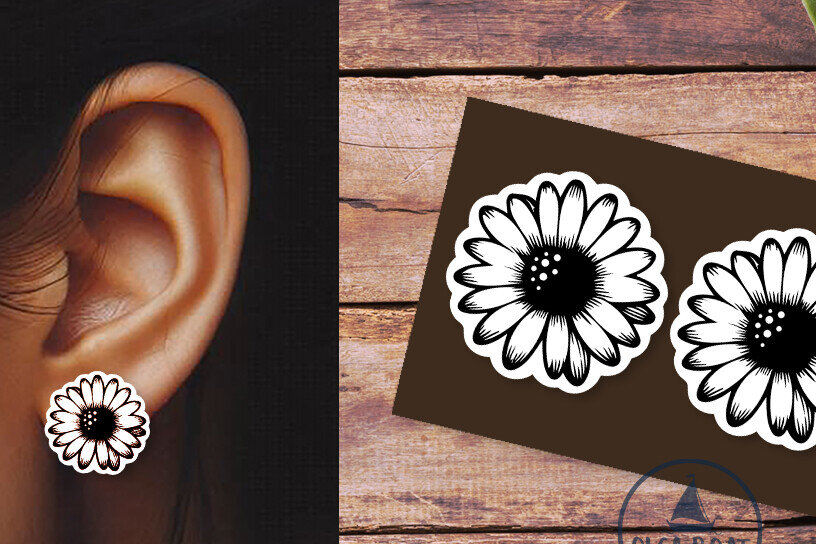 Σετ των 3 Intra απο ξύλο plywood 3mm-4mm πάχος - Daisy Summer Earrings  | Χαμομήλι Δίασταση 3x3 cm INTRAFABR-120333052