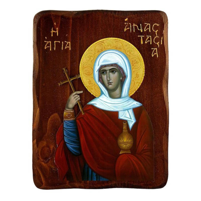 Εικόνα Ορθοδοξίας με περίγραμμα χρυσό σε ξύλο Φλαμουρίας  με  βάση Εικόνα Αγίας Αναστασίας, Χειροποίητη ελληνορθόδοξη εικόνα της Αγίας Αναστασίας, επιτοίχια πλάκα βυζαντινής τέχνης, θρησκευτικό δώρο, χριστιανική διακόσμηση Διάσταση 40x30 cm (15,8 x 11,8 ί